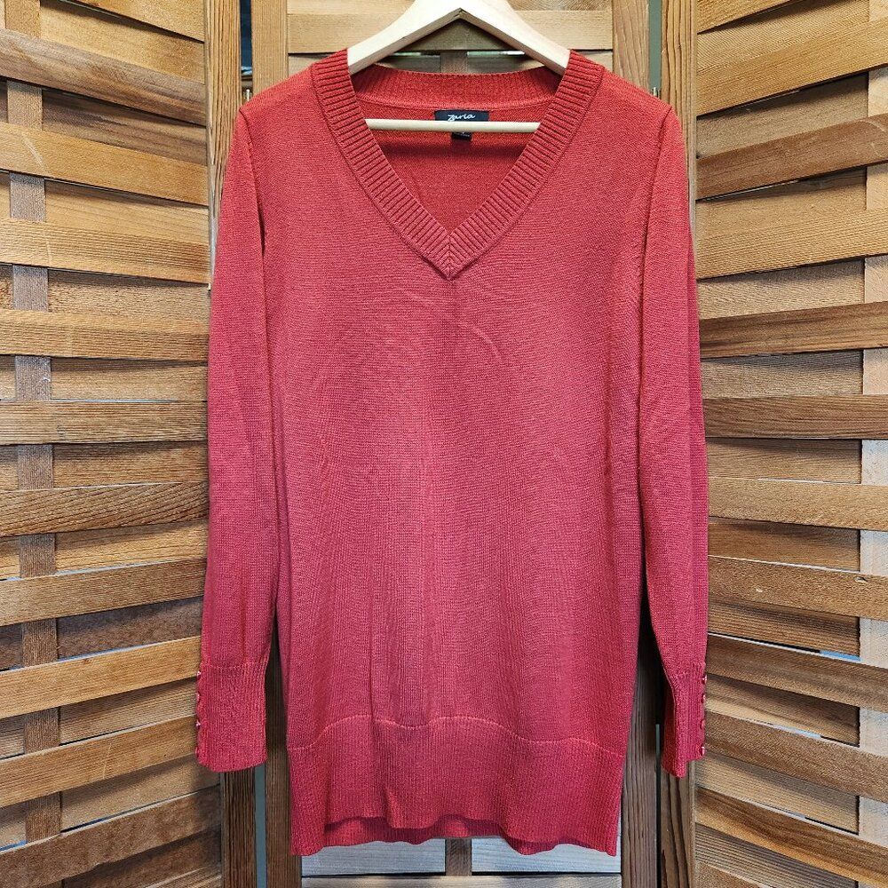 Zaria Red Dark Orange Long Sleeved Knit V-Neck Sweater Women's Size XL